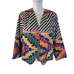 Trissi Vintage Blouse 14 Retro Bright Colorful Stripes Art Patterned Pleated Top
